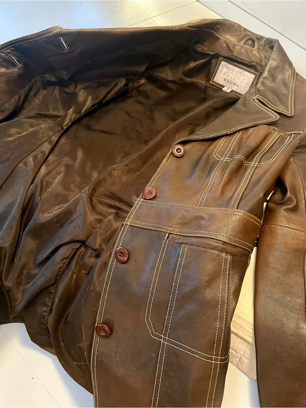 Wilsons Leather Dark Brown Leather Coat with Contrast Stitching - Picture 4 of 8